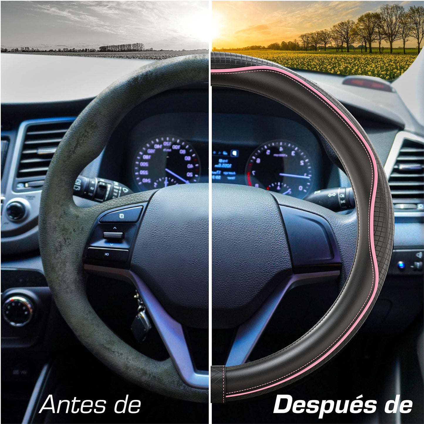 Upgrade4cars Funda Volante Coche Azul Negro Universal Poli-Piel | Cubre 37-38 cm Diámetro Exterior | Accesorios Coches Interior Decoracion Cubierta | Ideas Regalos