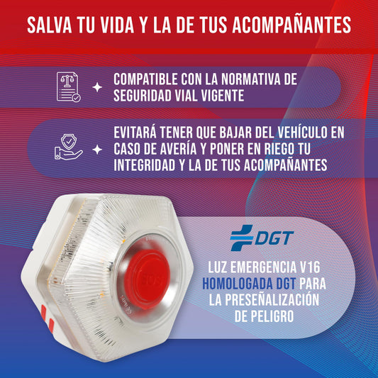 WORLD PRODUCTS STORE Luz Emergencia Homologado DGT – Baliza V16 DGT – Luz Emergencia Coche – Sustitutivo Triángulo de Emergencia- Resistente Agua - Luz Avería Accidente – Visibilidad 1 KM