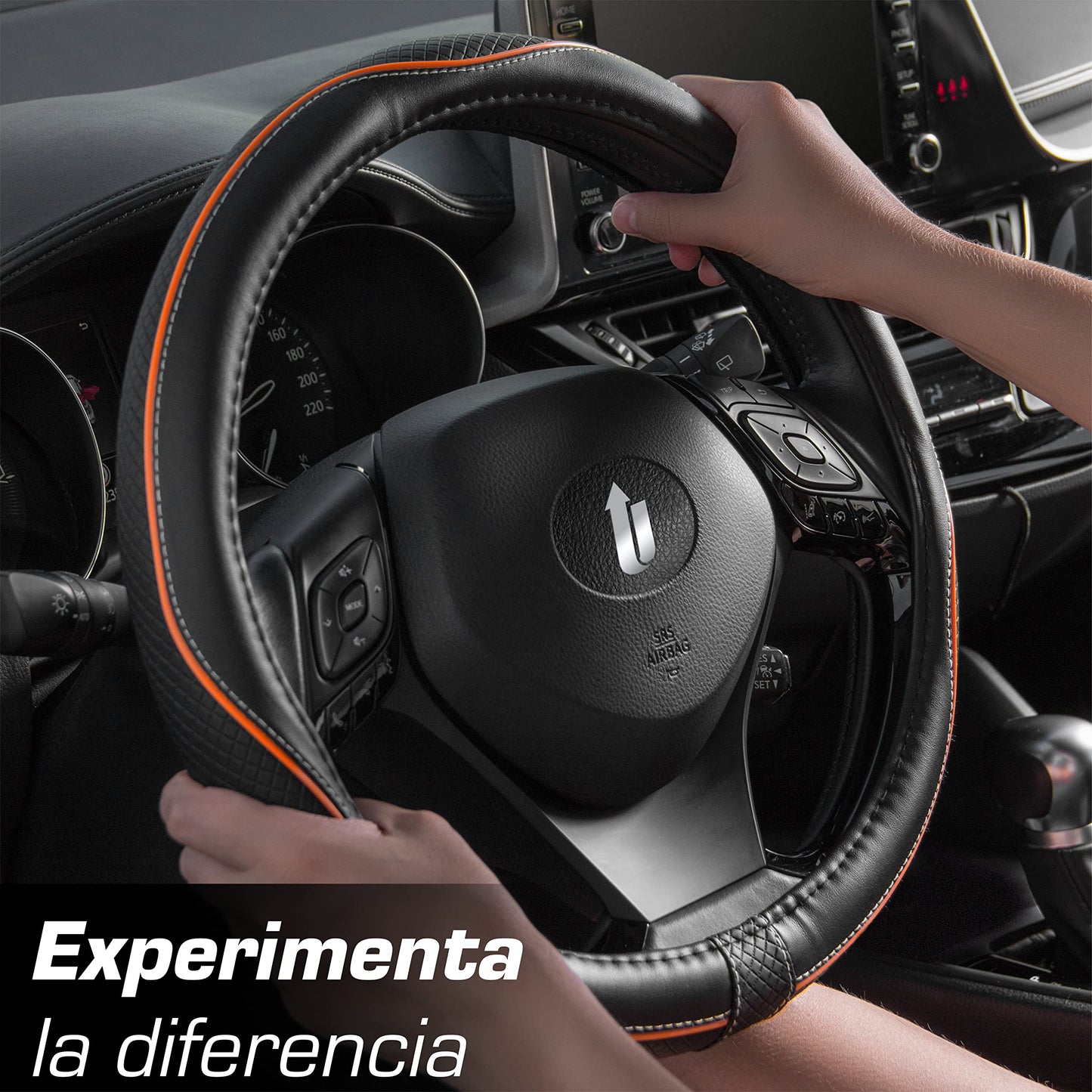 Upgrade4cars Funda Volante Coche Azul Negro Universal Poli-Piel | Cubre 37-38 cm Diámetro Exterior | Accesorios Coches Interior Decoracion Cubierta | Ideas Regalos