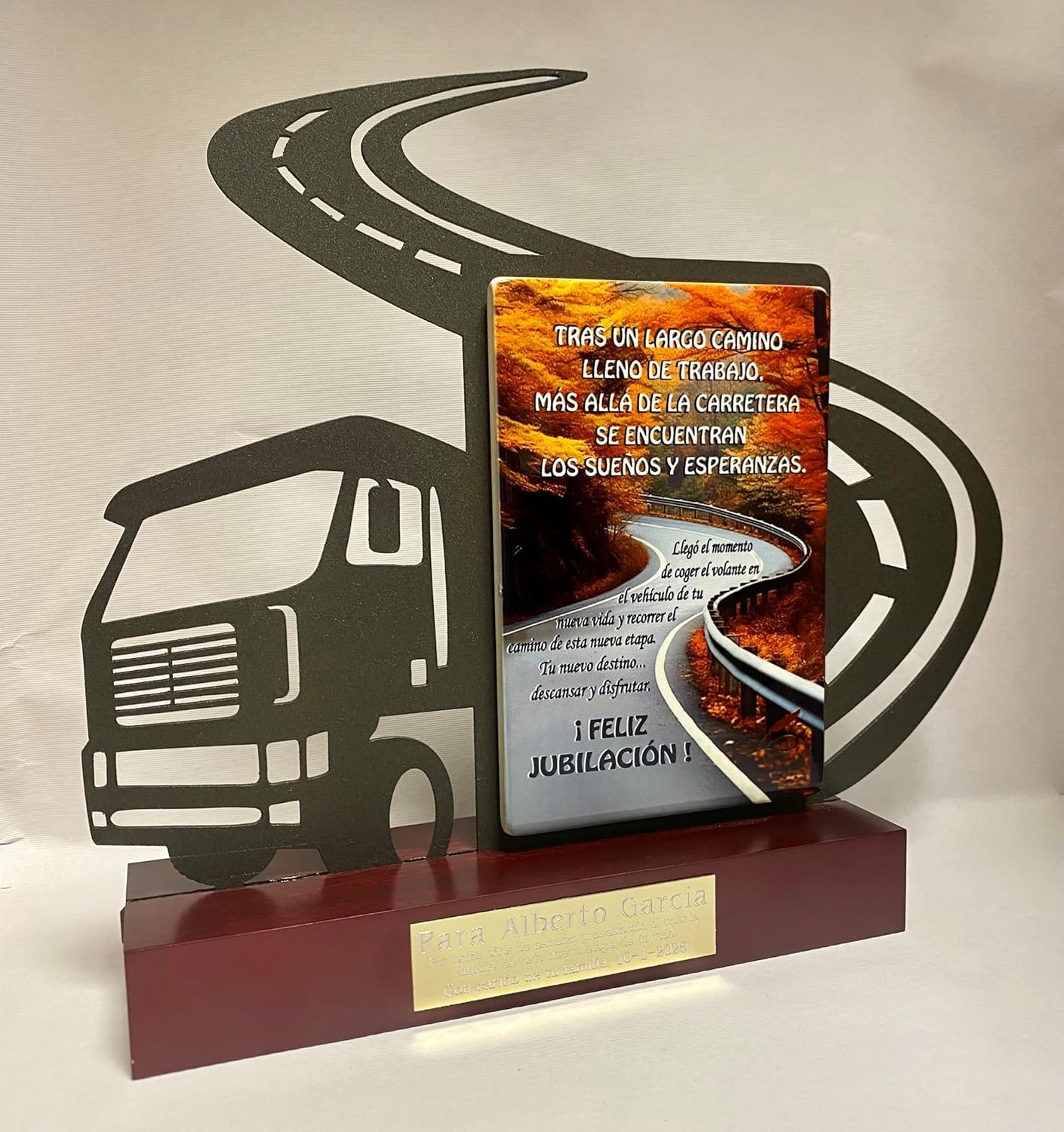 Regalo Camionero Transportista para Jubilación Personalizado Figura con dedicatoria para Jubilado de Acero Satinado