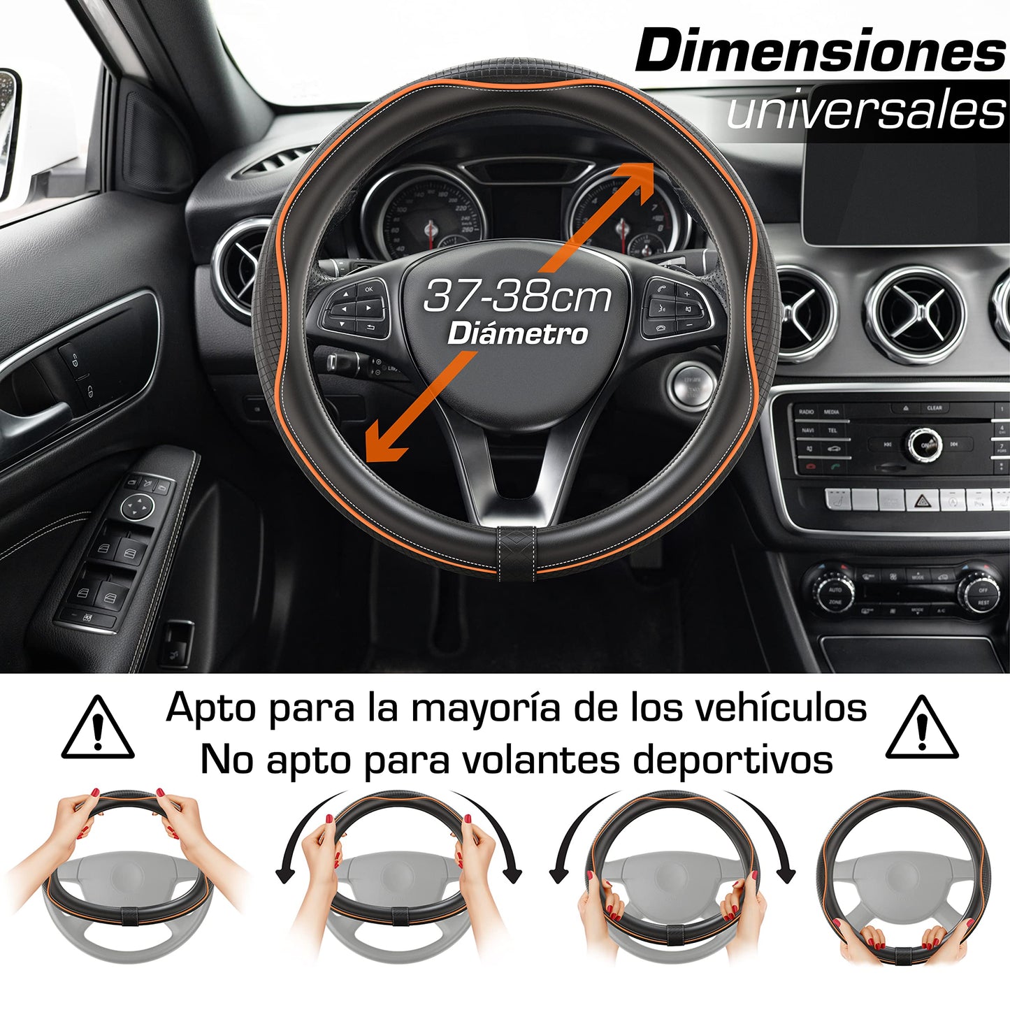 Upgrade4cars Funda Volante Coche Azul Negro Universal Poli-Piel | Cubre 37-38 cm Diámetro Exterior | Accesorios Coches Interior Decoracion Cubierta | Ideas Regalos