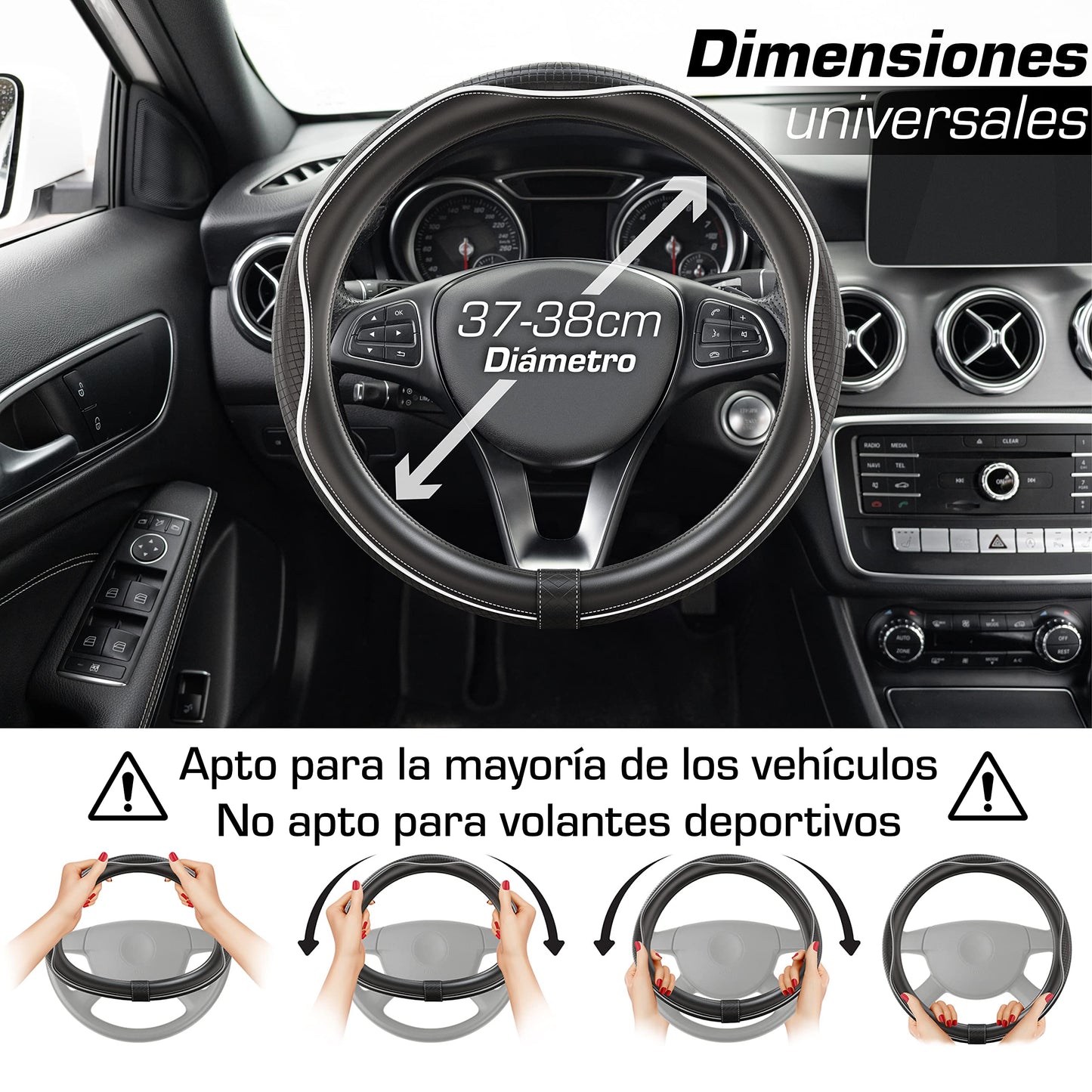 Upgrade4cars Funda Volante Coche Azul Negro Universal Poli-Piel | Cubre 37-38 cm Diámetro Exterior | Accesorios Coches Interior Decoracion Cubierta | Ideas Regalos