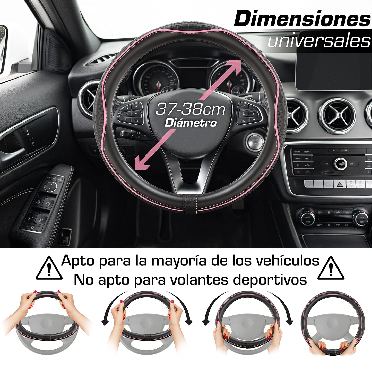 Upgrade4cars Funda Volante Coche Azul Negro Universal Poli-Piel | Cubre 37-38 cm Diámetro Exterior | Accesorios Coches Interior Decoracion Cubierta | Ideas Regalos