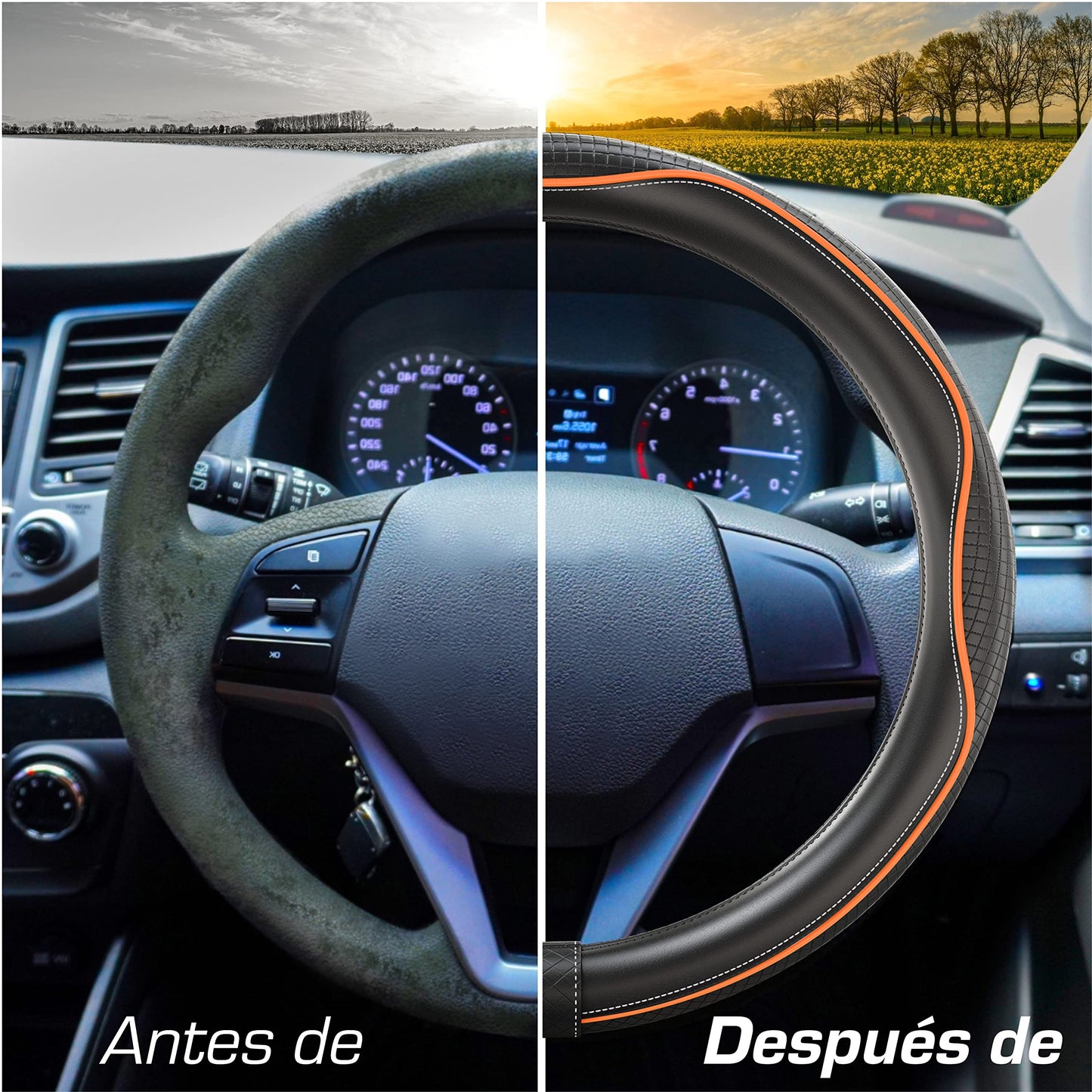 Upgrade4cars Funda Volante Coche Azul Negro Universal Poli-Piel | Cubre 37-38 cm Diámetro Exterior | Accesorios Coches Interior Decoracion Cubierta | Ideas Regalos