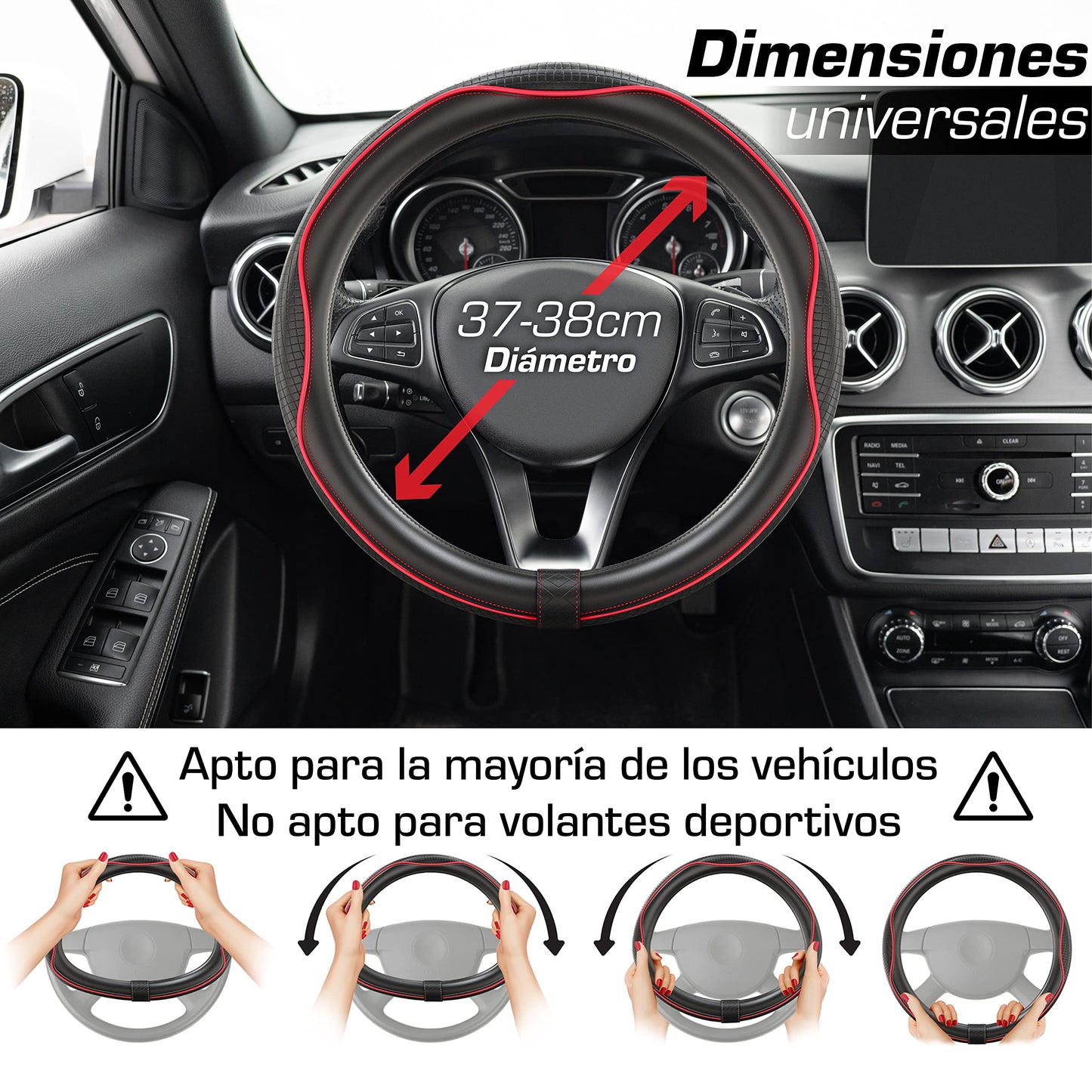 Upgrade4cars Funda Volante Coche Azul Negro Universal Poli-Piel | Cubre 37-38 cm Diámetro Exterior | Accesorios Coches Interior Decoracion Cubierta | Ideas Regalos