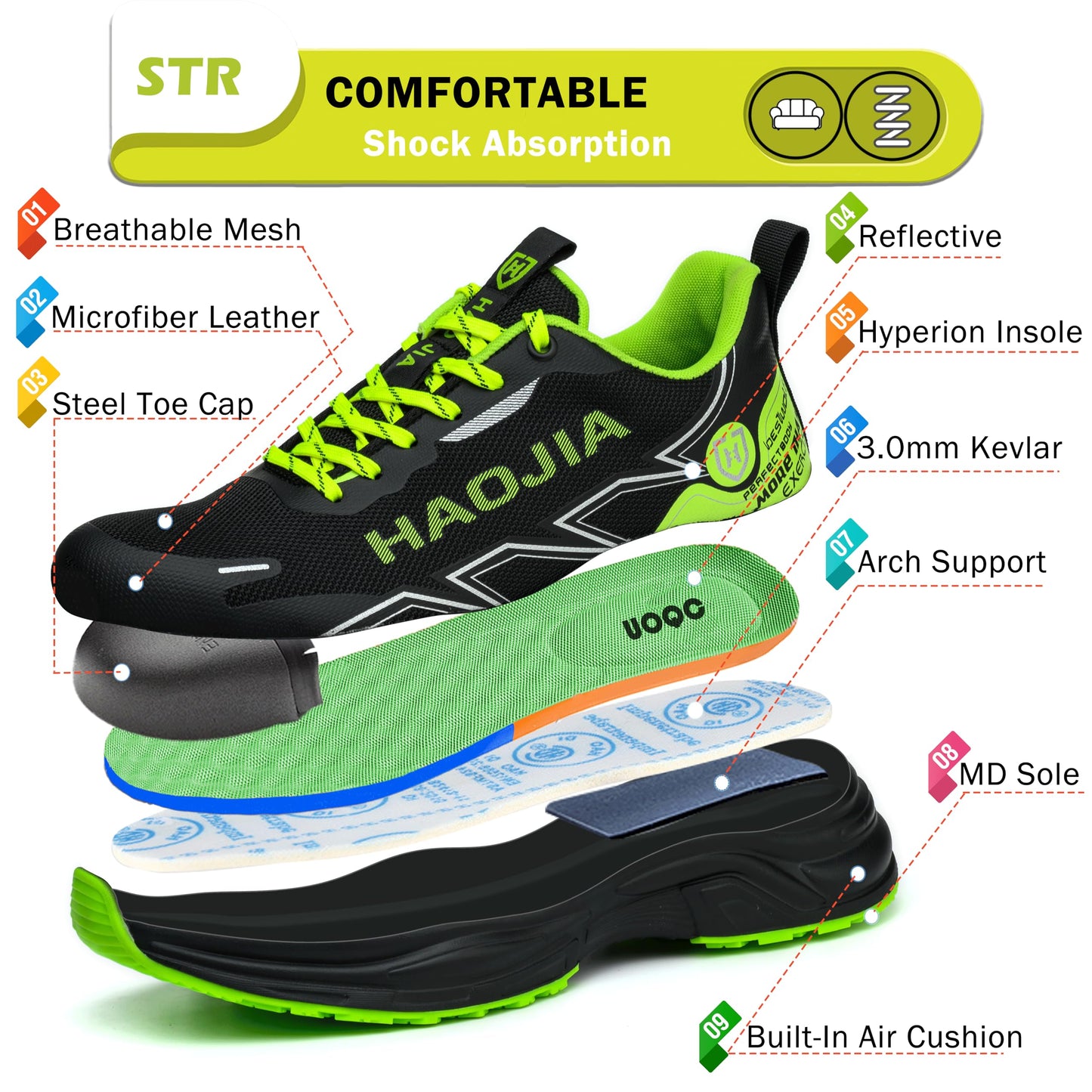 UOQC Zapatos de Seguridad Zapatillas Laborales Transpirables Calzado de Trabajo para Hombre Mujer Antideslizante con Punta de Acero Ligero y Cómodas Resistentes a Impactos