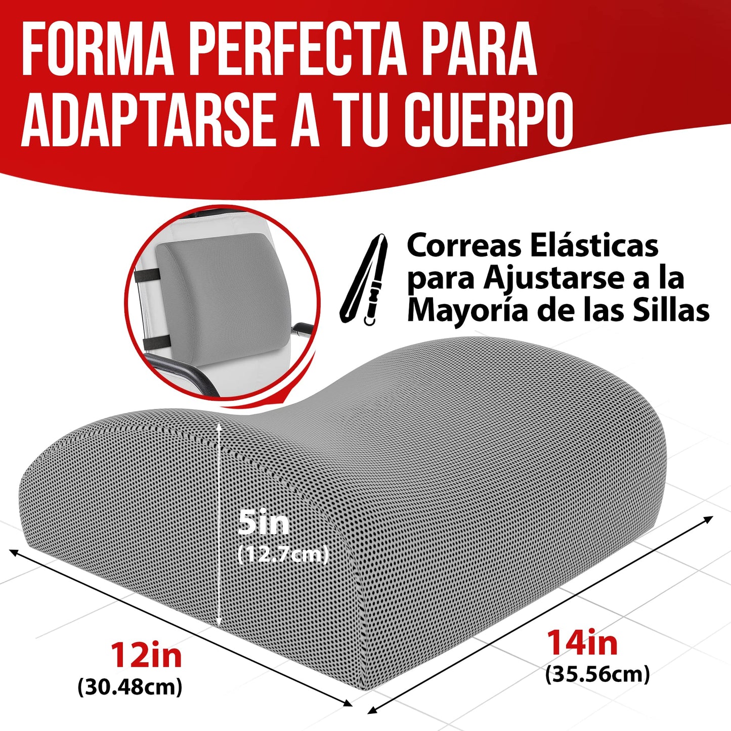 FORTEM Cojín Lumbar Ergonómico para Silla de Oficina, Coche y Gaming, con Espuma Viscoelástica de Alta Densidad y Funda Lavable, Respaldo Ortopédico para Mayor Comodidad