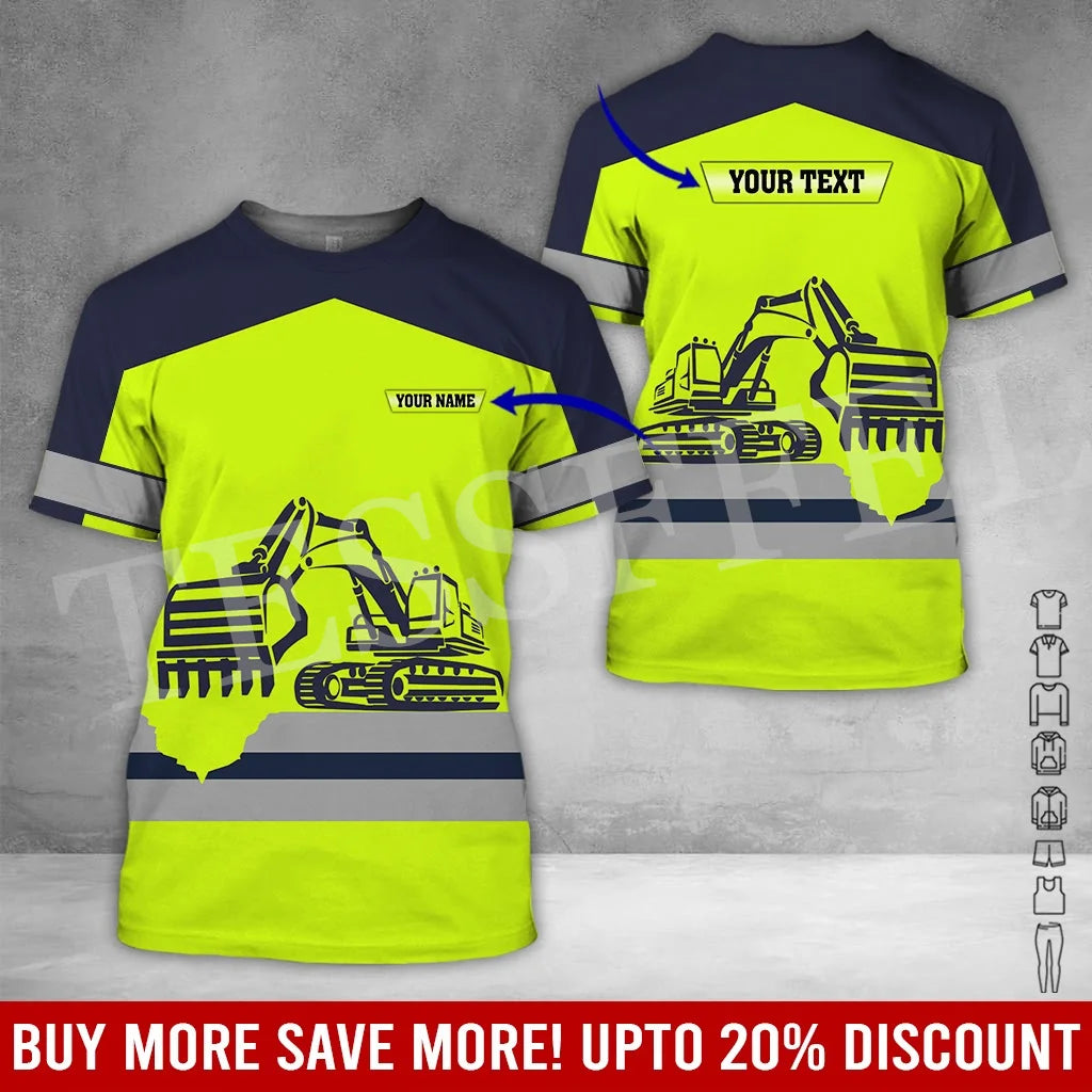 Custom Name Cosplay Worker Heavy Equipment Tow Truck Multicolor Retro Harajuku 3DPrint Streetwear Summer T-Shirts Short Sleeve B