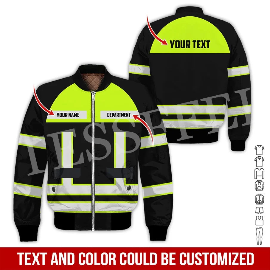 Custom Name Cosplay Worker Heavy Equipment Tow Truck Retro 3D Print Bomber Jacket Winter Harajuku Oversize Casual Flight Coat X1