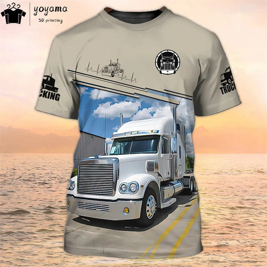Truck Graphic T shirts 3D Print Mens Clothing Short Sleeve Tee Van Driver Workwear O-Neck Casual Men's Clothing T shirt Men Tops
