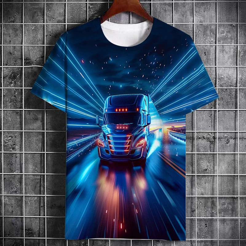 Fashion Summer Truck Pattern Printed Men's Cool T-Shirt New Creative Large Size Leisure Truck Driver Short Sleeve Quality Top