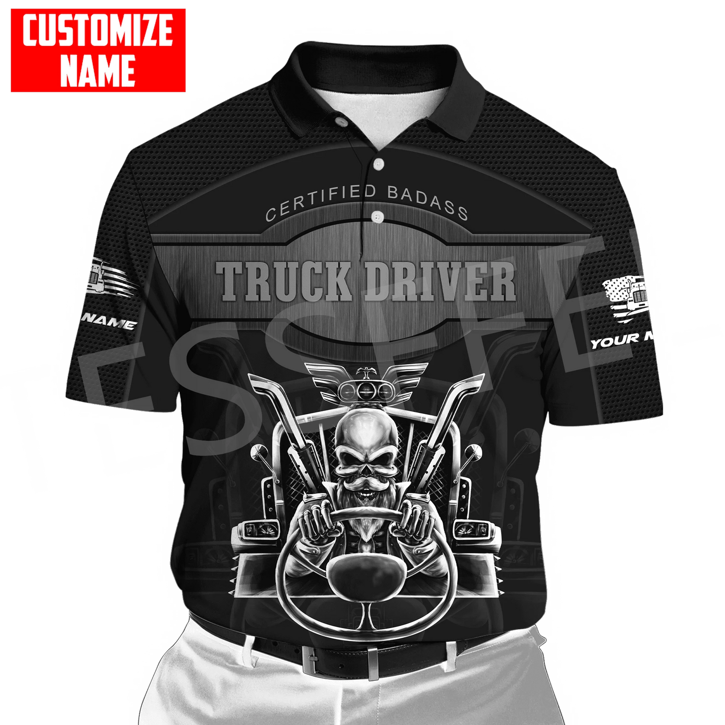 Custom Name Truck Operator Trucker Driver Worker 3DPrint Summer Tattoo Harajuku Polo Shirts Jersey Streetwear Short Sleeves AK3