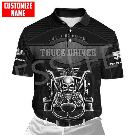 Custom Name Truck Operator Trucker Driver Worker 3DPrint Summer Tattoo Harajuku Polo Shirts Jersey Streetwear Short Sleeves AK3