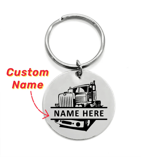 Vintage Custom Name Truck Keychain Stainless Steel Personalized Truck Keyring Chunky Jewelry Gifts for Truckers Friends Family