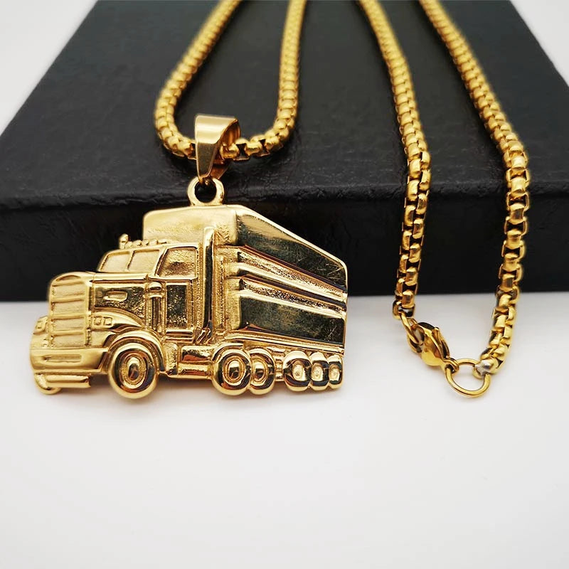 Retro Silver Stainless Steel Truck Pendant & Necklace Mens Cool Truck Driver hip hop Necklace Fashion Casual Jewelry
