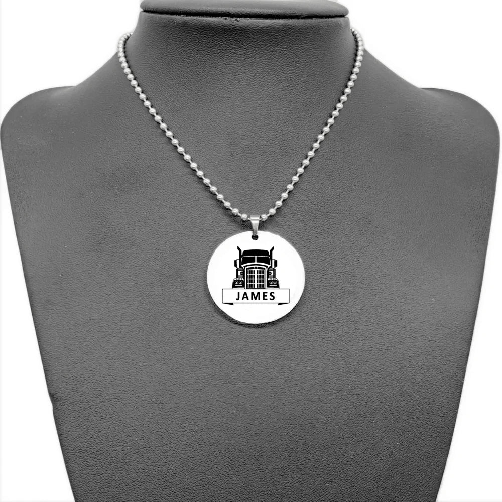 Vintage Customize Truck Pendant Necklaces for Men,Personalized Truker Charm Necklace,Father's Day Jewelry,Gifts for Dad Grandpa