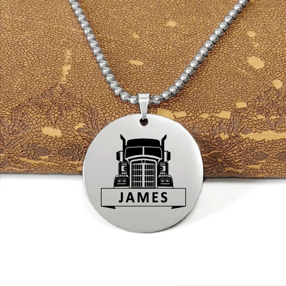 Vintage Customize Truck Pendant Necklaces for Men,Personalized Truker Charm Necklace,Father's Day Jewelry,Gifts for Dad Grandpa