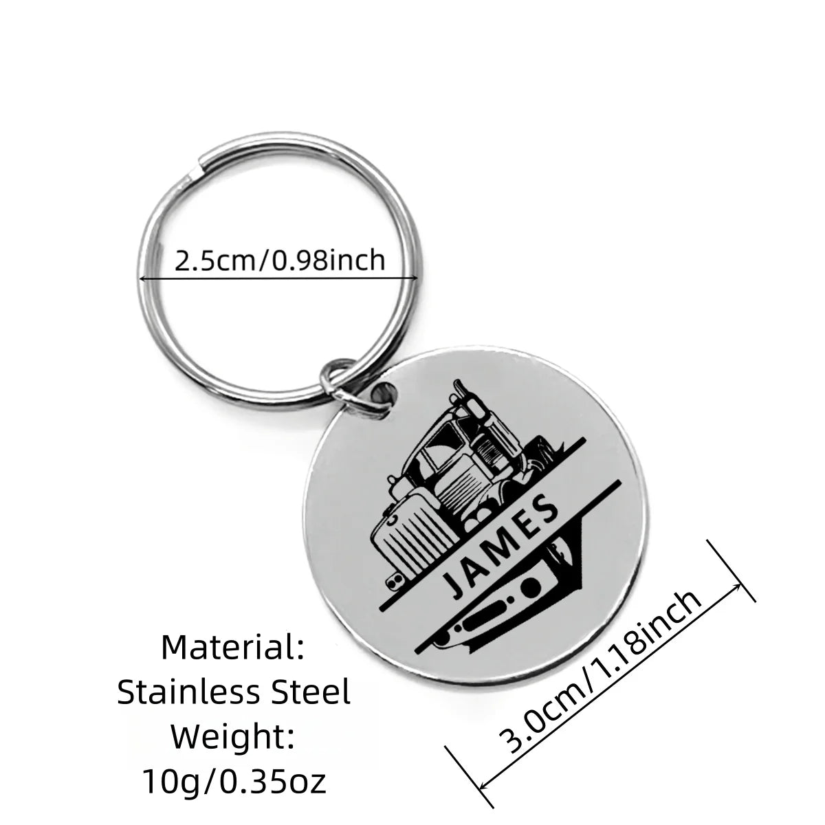 Vintage Custom Name Truck Keychain Stainless Steel Personalized Truck Keyring Chunky Jewelry Gifts for Truckers Friends Family
