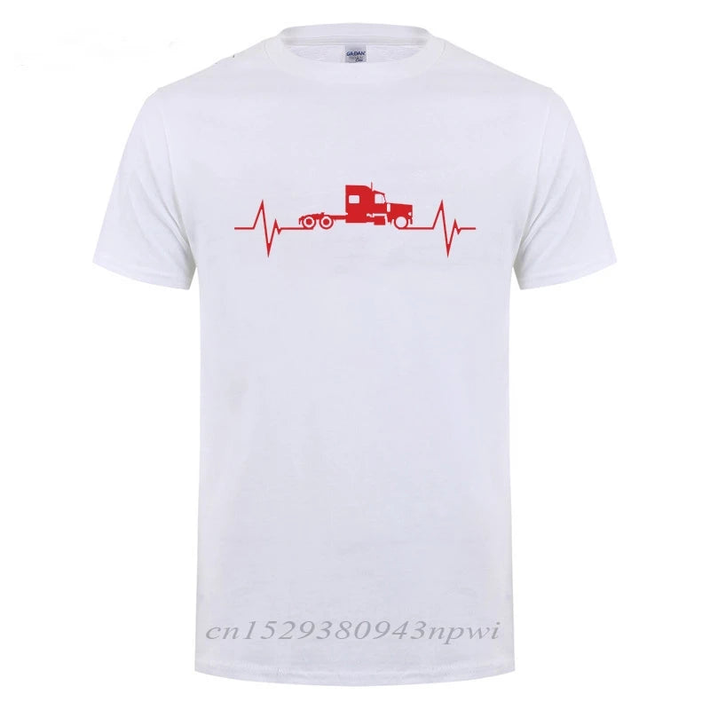 Heartbeat Of Truck T-Shirt Funny Birthday Gift Father's Day Present For Men Dad Husband Trucker Truck Driver Cotton T Shirts Top