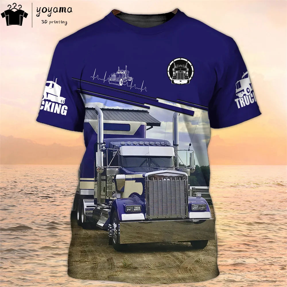 Truck Graphic T shirts 3D Print Mens Clothing Short Sleeve Tee Van Driver Workwear O-Neck Casual Men's Clothing T shirt Men Tops