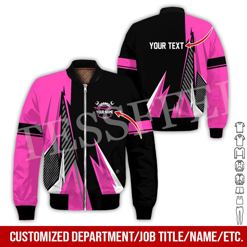 Custom Name Cosplay Worker Heavy Equipment Tow Truck Retro 3D Print Bomber Jacket Winter Harajuku Oversize Casual Flight Coat X1