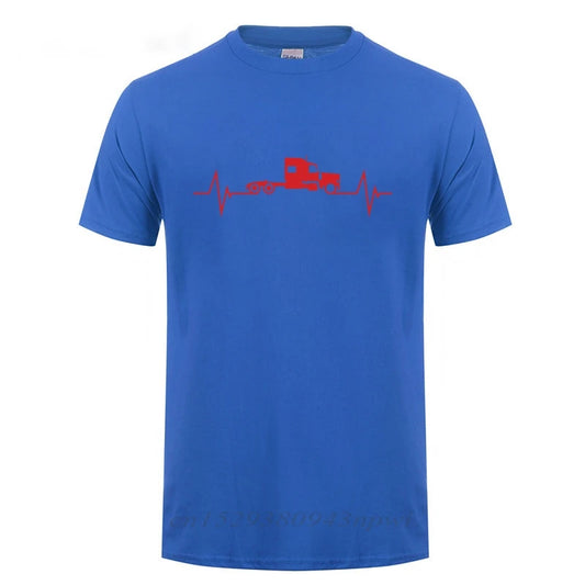 Heartbeat Of Truck T-Shirt Funny Birthday Gift Father's Day Present For Men Dad Husband Trucker Truck Driver Cotton T Shirts Top