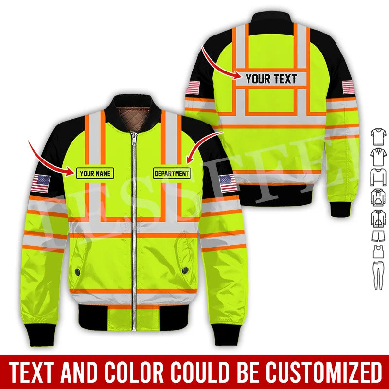 Custom Name Cosplay Worker Heavy Equipment Tow Truck Retro 3D Print Bomber Jacket Winter Harajuku Oversize Casual Flight Coat X1