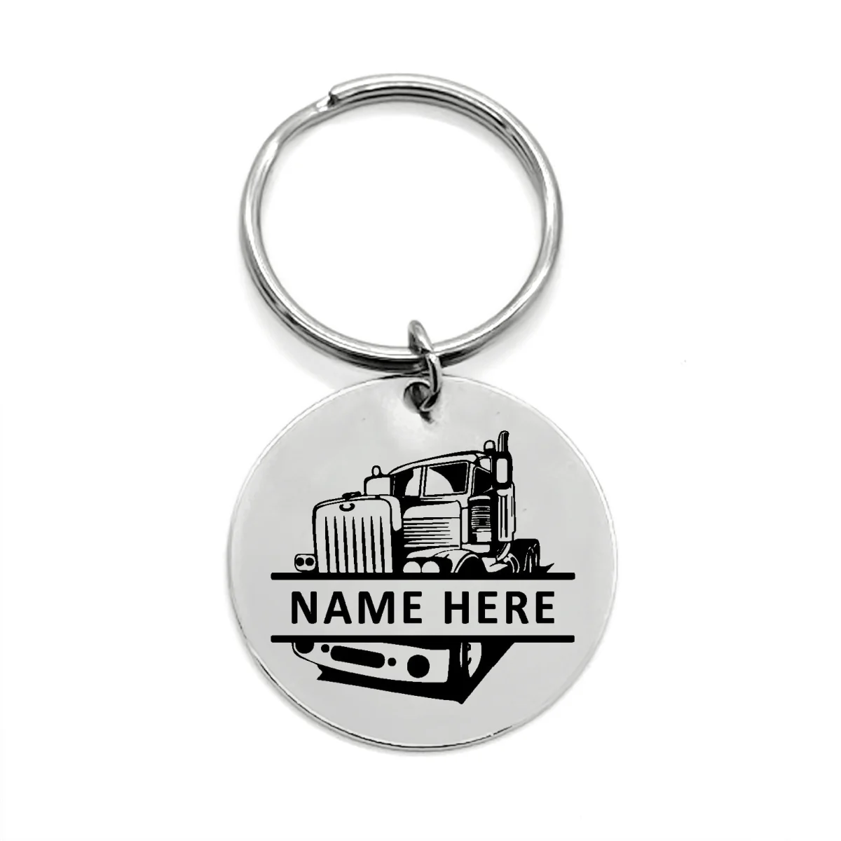 Vintage Custom Name Truck Keychain Stainless Steel Personalized Truck Keyring Chunky Jewelry Gifts for Truckers Friends Family