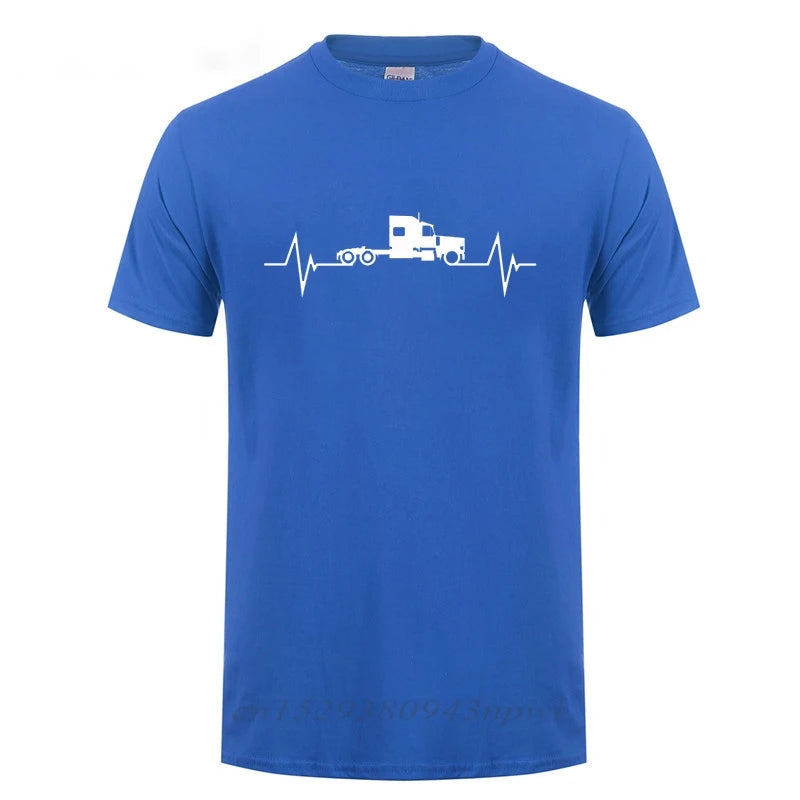 Heartbeat Of Truck T-Shirt Funny Birthday Gift Father's Day Present For Men Dad Husband Trucker Truck Driver Cotton T Shirts Top