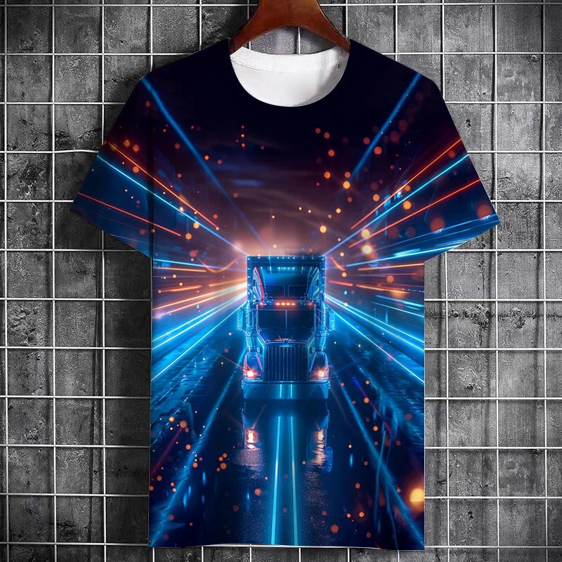 Fashion Summer Truck Pattern Printed Men's Cool T-Shirt New Creative Large Size Leisure Truck Driver Short Sleeve Quality Top