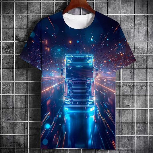Fashion Summer Truck Pattern Printed Men's Cool T-Shirt New Creative Large Size Leisure Truck Driver Short Sleeve Quality Top