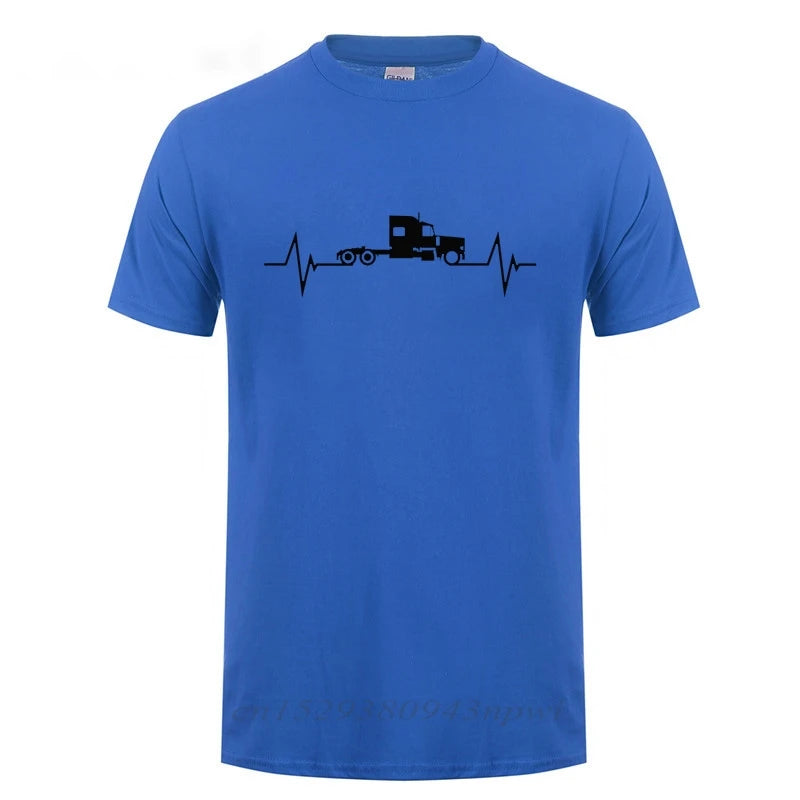 Heartbeat Of Truck T-Shirt Funny Birthday Gift Father's Day Present For Men Dad Husband Trucker Truck Driver Cotton T Shirts Top