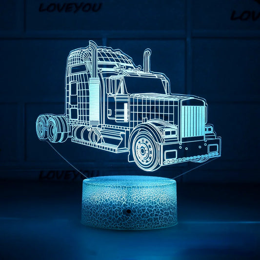 3D Truck Illusion Lamp Colorful Led Night Lights Fire Truck Table Lamp Touch Remote 3d Tractor Bedside Lamp Gifts for Boys Baby