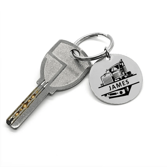 Vintage Custom Name Truck Keychain Stainless Steel Personalized Truck Keyring Chunky Jewelry Gifts for Truckers Friends Family