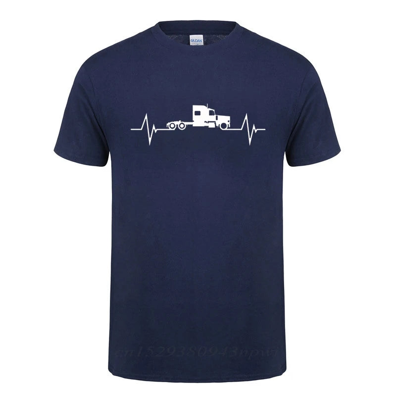 Heartbeat Of Truck T-Shirt Funny Birthday Gift Father's Day Present For Men Dad Husband Trucker Truck Driver Cotton T Shirts Top