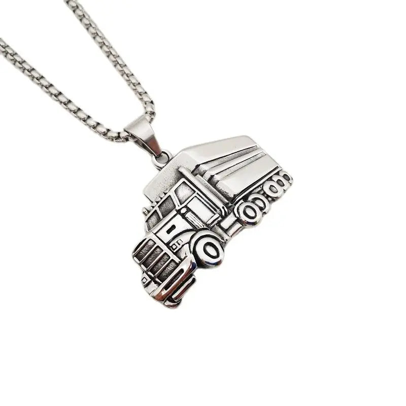 Retro Silver Stainless Steel Truck Pendant & Necklace Mens Cool Truck Driver hip hop Necklace Fashion Casual Jewelry