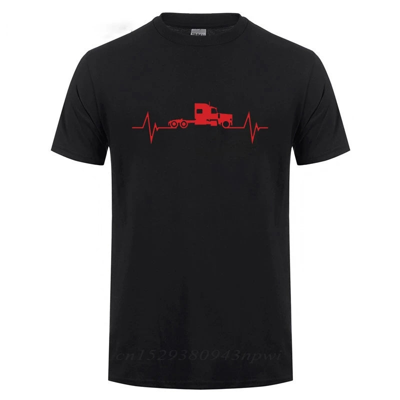 Heartbeat Of Truck T-Shirt Funny Birthday Gift Father's Day Present For Men Dad Husband Trucker Truck Driver Cotton T Shirts Top