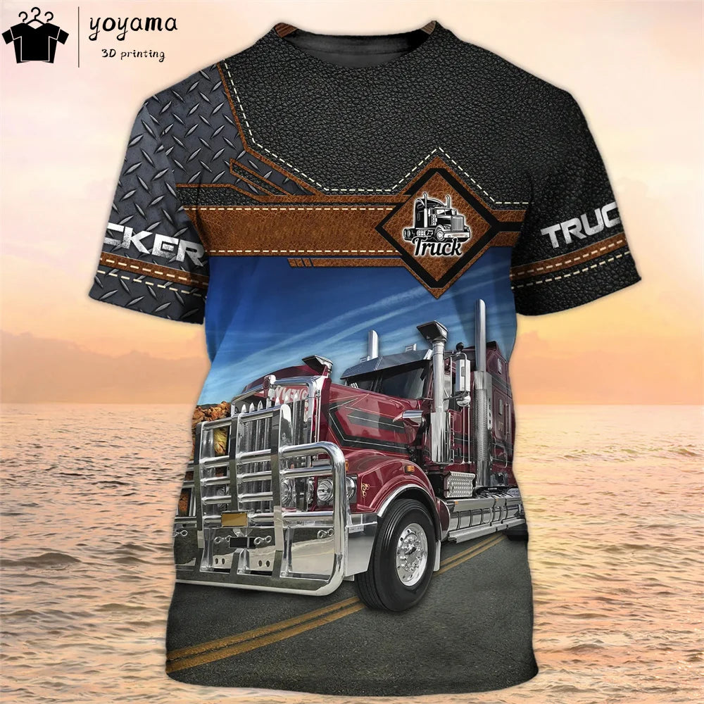 Truck Graphic T shirts 3D Print Mens Clothing Short Sleeve Tee Van Driver Workwear O-Neck Casual Men's Clothing T shirt Men Tops
