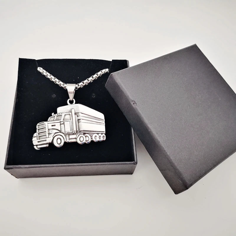 Retro Silver Stainless Steel Truck Pendant & Necklace Mens Cool Truck Driver hip hop Necklace Fashion Casual Jewelry