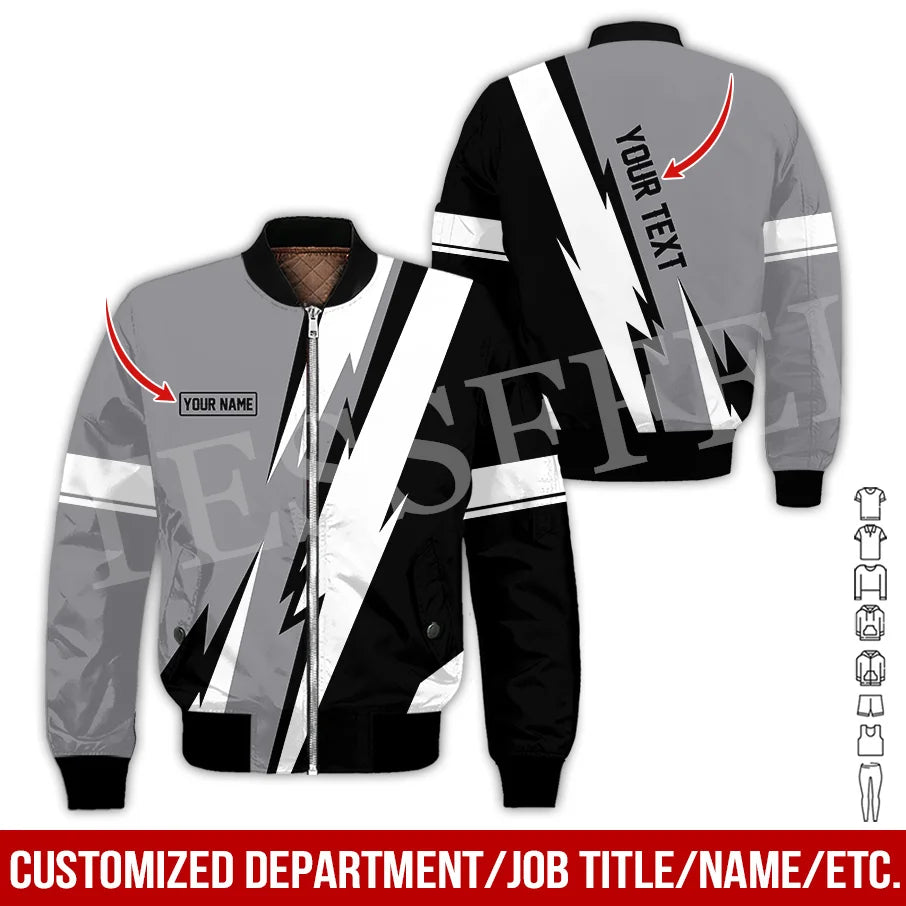 Custom Name Cosplay Worker Heavy Equipment Tow Truck Retro 3D Print Bomber Jacket Winter Harajuku Oversize Casual Flight Coat X1