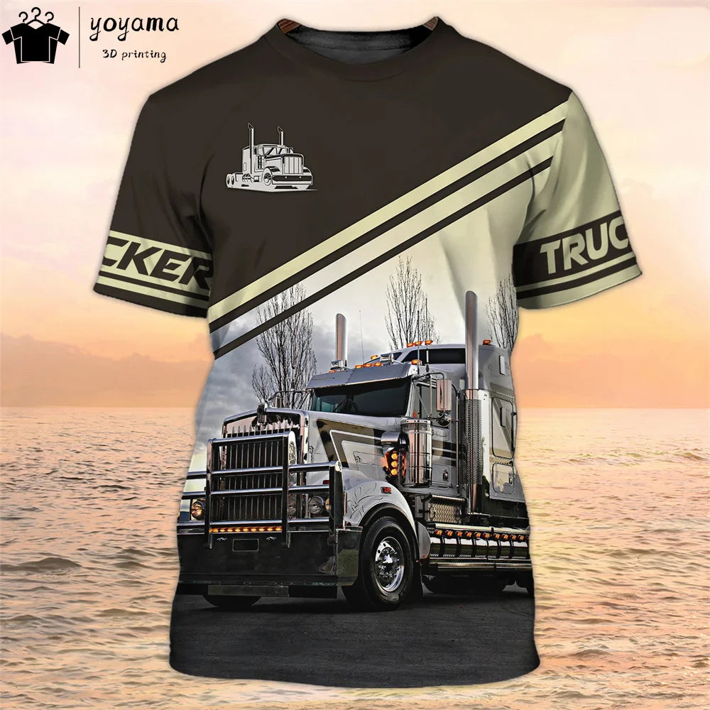 Truck Graphic T shirts 3D Print Mens Clothing Short Sleeve Tee Van Driver Workwear O-Neck Casual Men's Clothing T shirt Men Tops